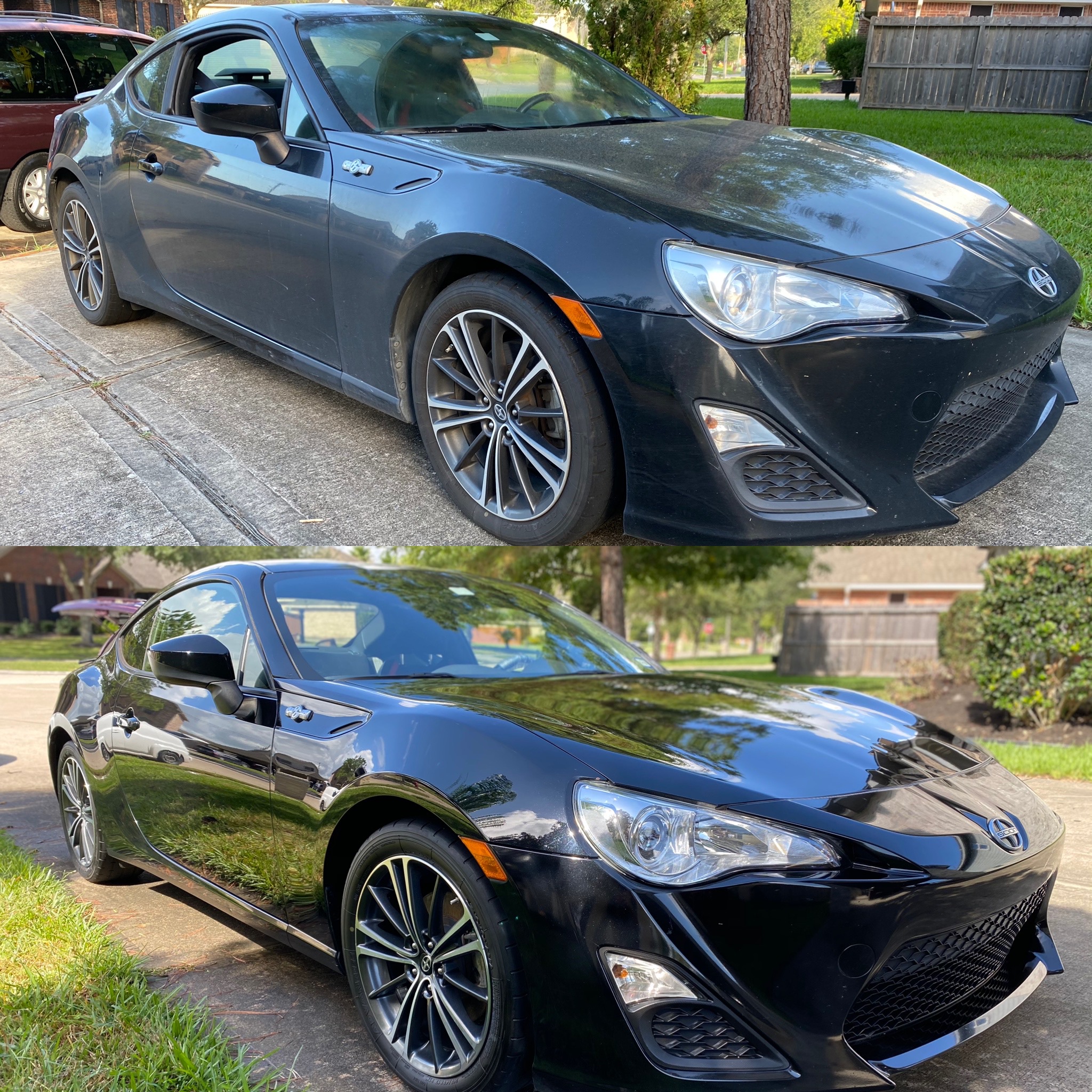 Black vehicle detailing before and after result